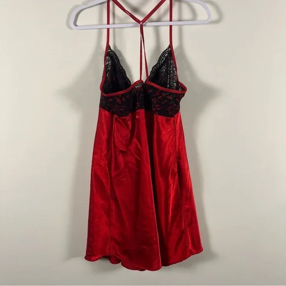 Linea Donatella Womens Red Black Lace Chemise Slip Dress Vampire 2X Romantic - Picture 4 of 10